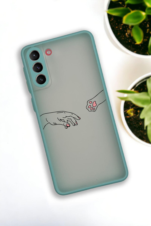 Samsung S21 Plus Uyumlu Hand And Paw Desenli Buzlu Şeffaf Lüx Telefon Kılıfı