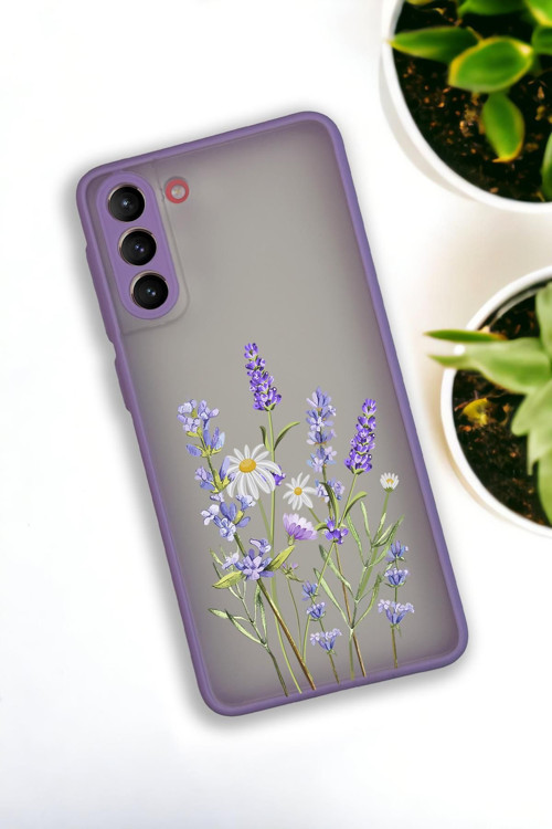 Samsung S21 Plus Uyumlu Lavender Desenli Buzlu Şeffaf Lüx Telefon Kılıfı