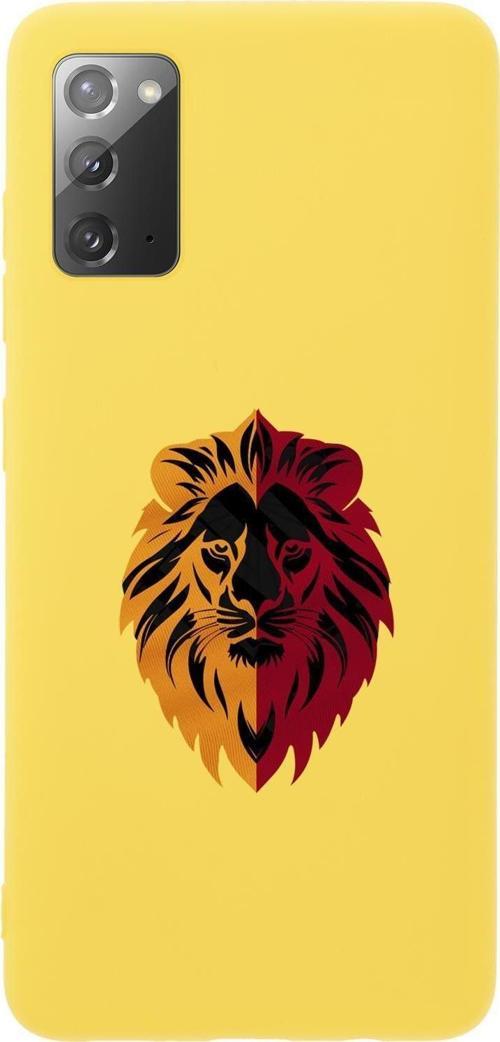 Samsung Note 20 Uyumlu Sarı Kırmızı Aslan Desenli Premium Silikonlu Telefon Kılıfı