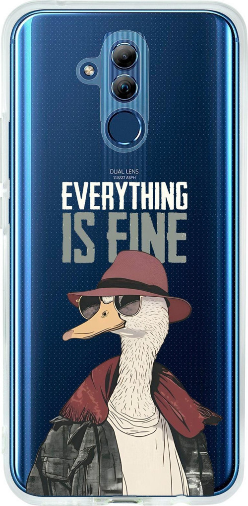 Huawei Mate 20 Lite Uyumlu Everything İs Fine Desenli Şeffaf Silikonlu Telefon Kılıfı