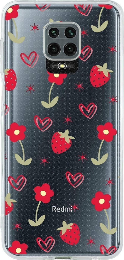 Xiaomi Redmi Note 9S Uyumlu Red Garden Desenli Premium Şeffaf Silikon Kılıf