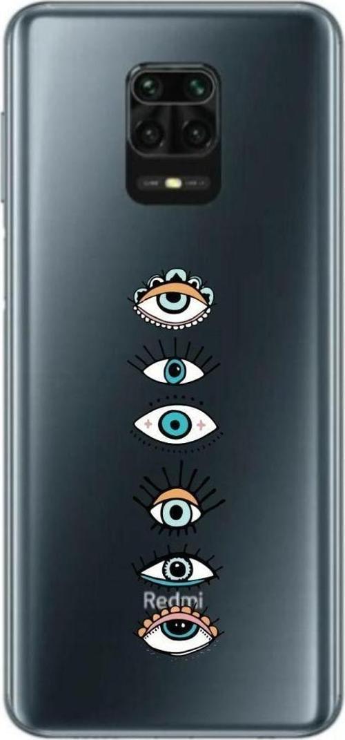 Xiaomi Redmi Note 9S Renkli Gözler Desenli Şeffaf Telefon Kılıfı