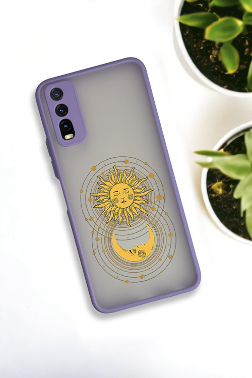 Vivo Y20 Uyumlu Moon And Sun Desenli Buzlu Şeffaf Lüx Telefon Kılıfı