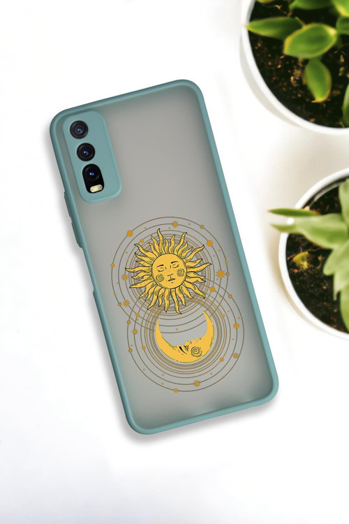 Vivo Y20 Uyumlu Moon And Sun Desenli Buzlu Şeffaf Lüx Telefon Kılıfı