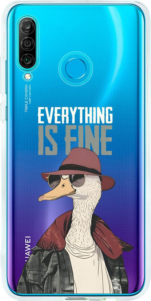 Huawei P30 Lite Uyumlu Everything İs Fine Desenli Şeffaf Silikonlu Telefon Kılıfı