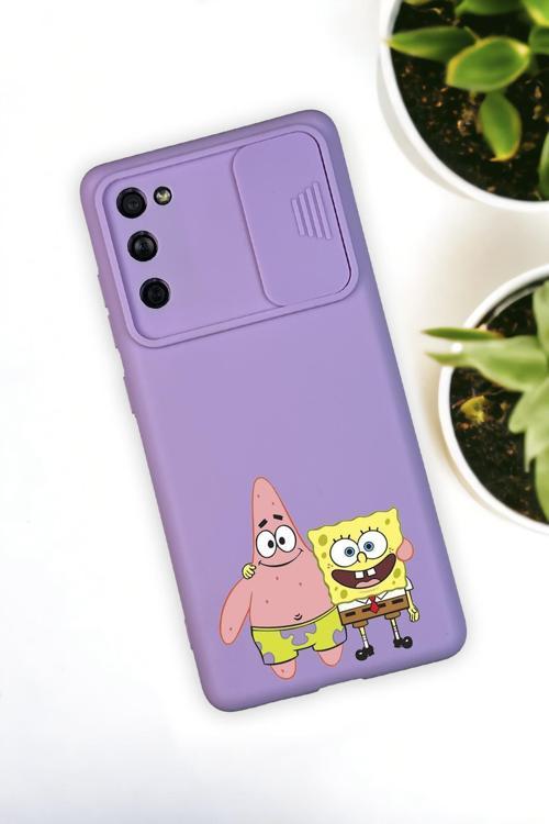 Samsung S20 Fe Uyumlu Sünger Bob Ve Patrick Star Desenli Kamera Koruma Slider Kapaklı Silikonlu Tele