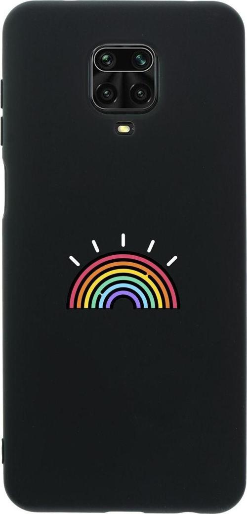 Xiaomi Redmi Note 9S Gökkuşağı Desenli Premium Silikonlu Siyah Telefon Kılıfı