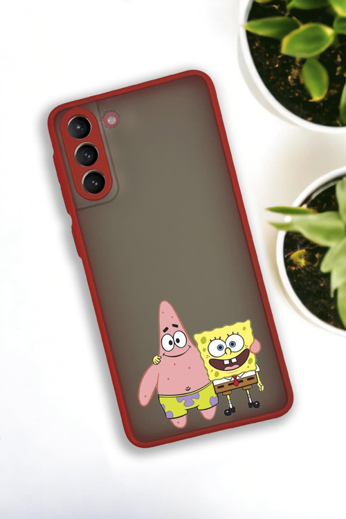 Samsung S21 Plus Uyumlu Sünger Bob Ve Patrick Star Desenli Buzlu Şeffaf Lüx Telefon Kılıfı