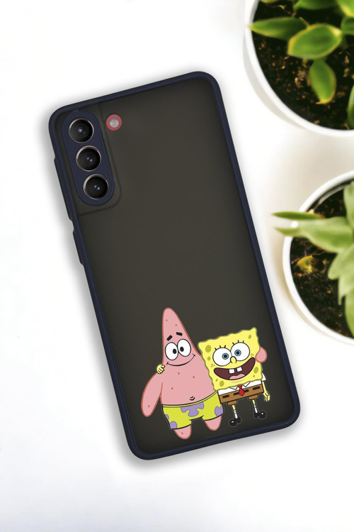 Samsung S21 Plus Uyumlu Sünger Bob Ve Patrick Star Desenli Buzlu Şeffaf Lüx Telefon Kılıfı