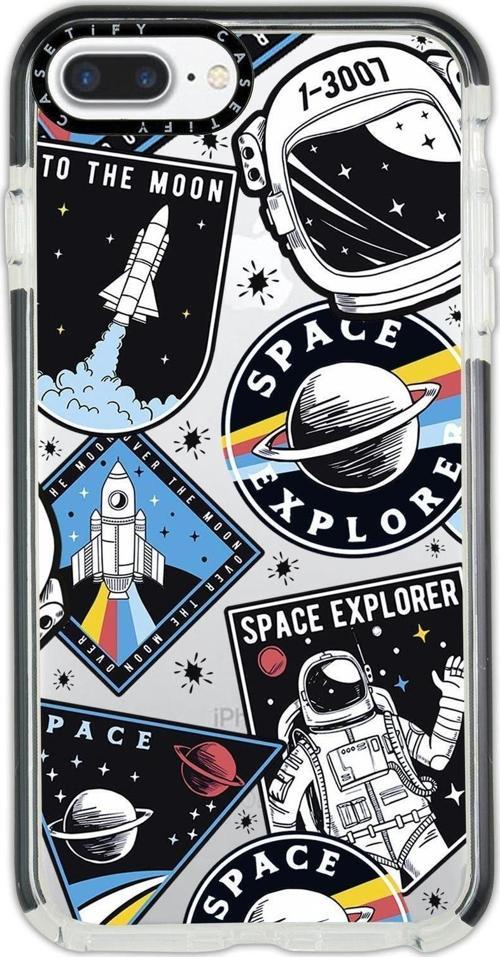 Uyumlu 7 Plus Casetify Space Desenli Anti Shock Premium Silikonlu Siyah Kenar Detaylı Telefon Kılıfı