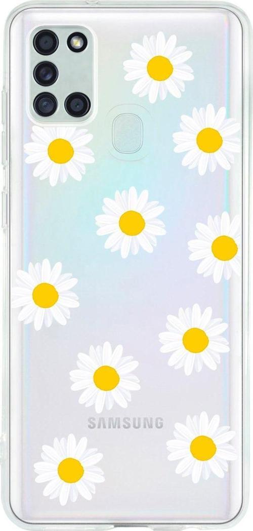 Uyumlu Samsung A21S Bahar Papatyaları Desenli Premium Şeffaf Silikon Kılıf