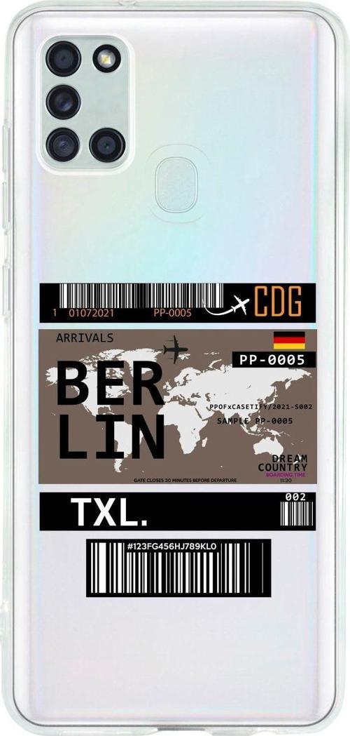 Uyumlu Samsung A21S Berlin Bilet Tasarımlı Premium Şeffaf Silikon Kılıf