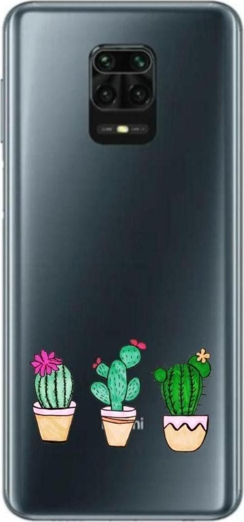 Xiaomi Redmi Note 9S Kaktüs Desenli Şeffaf Telefon Kılıfı