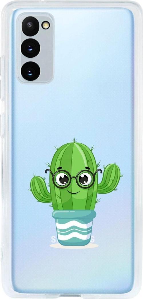 Samsung S20 Fe Uyumlu Gözlüklü Kaktüs Desenli Premium Şeffaf Silikon Kılıf