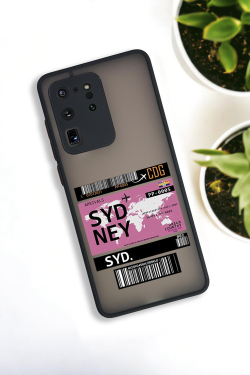 Samsung S20 Ultra Uyumlu Sydney Ticket Desenli Buzlu Şeffaf Lüx Telefon Kılıfı