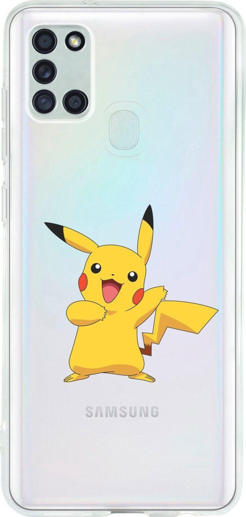 Uyumlu Samsung A21S Pikaçu Desenli Premium Şeffaf Silikon Kılıf
