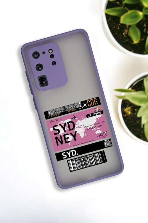 Samsung S20 Ultra Uyumlu Sydney Ticket Desenli Buzlu Şeffaf Lüx Telefon Kılıfı