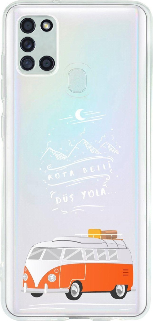 Uyumlu Samsung A21S Rota Belli Desenli Premium Şeffaf Silikon Kılıf
