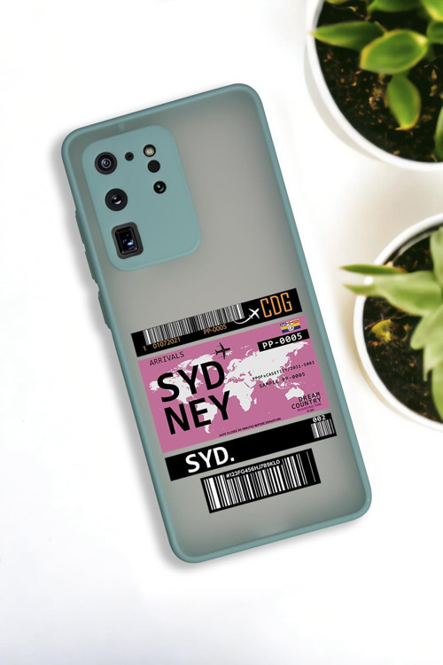Samsung S20 Ultra Uyumlu Sydney Ticket Desenli Buzlu Şeffaf Lüx Telefon Kılıfı