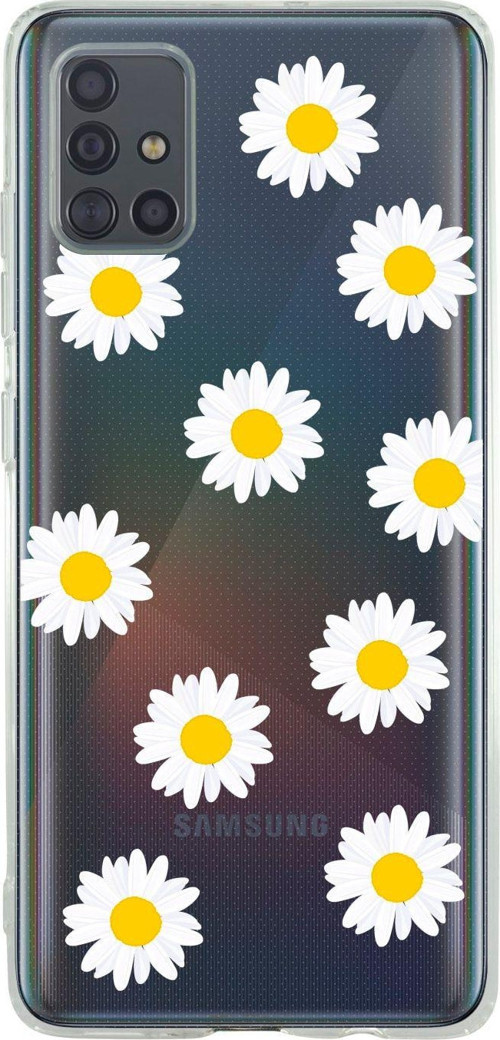 Uyumlu Samsung A71 Bahar Papatyaları Desenli Premium Şeffaf Silikon Kılıf