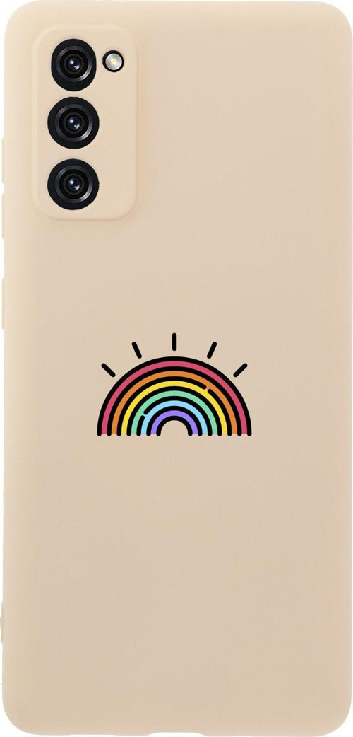 Samsung S20 Fe Gökkuşağı Desenli Premium Silikonlu Pembe Telefon Kılıfı
