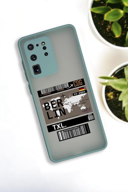Samsung S20 Ultra Uyumlu Berlin Ticket Desenli Buzlu Şeffaf Lüx Telefon Kılıfı