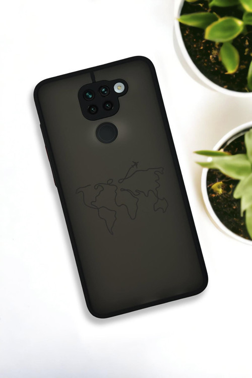 Xiaomi Redmi Note 9 Uyumlu Dünya Harita Rota Desenli Buzlu Şeffaf Lüx Telefon Kılıfı