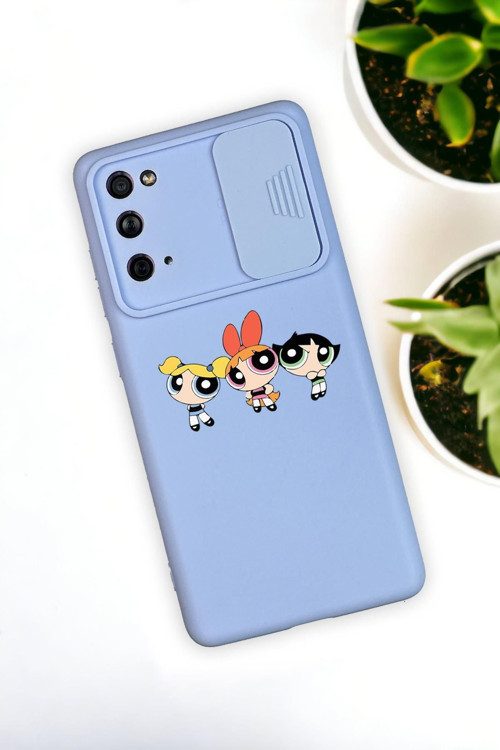 Samsung S21 Uyumlu Powerpuff Girls Desenli Kamera Koruma Slider Kapaklı Silikonlu Telefon Kılıfı