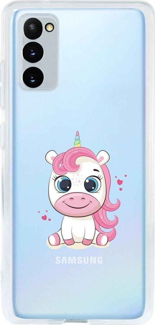Samsung S20 Fe Uyumlu Pembe Unicorn Desenli Premium Şeffaf Silikon Kılıf