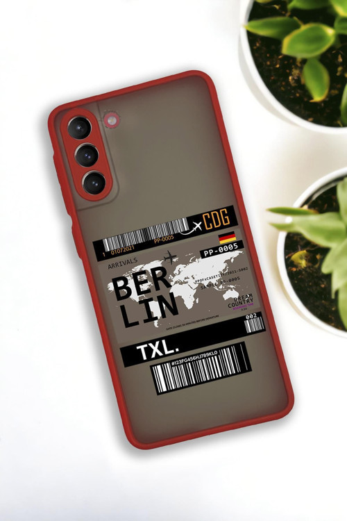 Samsung S21 Plus Uyumlu Berlin Ticket Desenli Buzlu Şeffaf Lüx Telefon Kılıfı