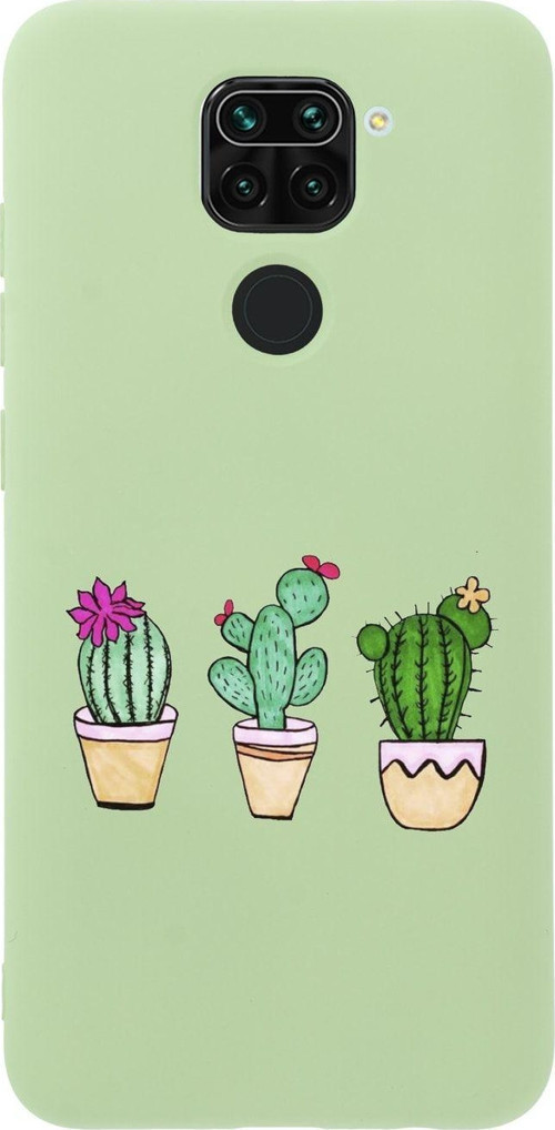 Xiaomi Redmi Note 9 Üçlü Kaktüs Desenli Premium Silikonlu Yeşil Telefon Kılıfı