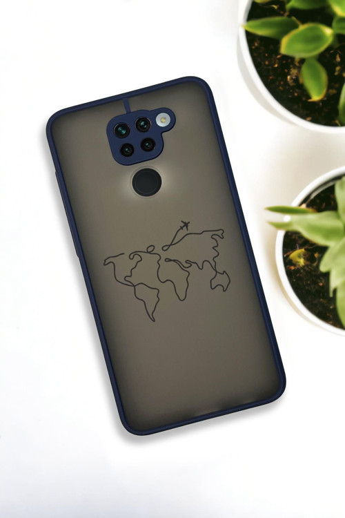 Xiaomi Redmi Note 9 Uyumlu Dünya Harita Rota Desenli Buzlu Şeffaf Lüx Telefon Kılıfı