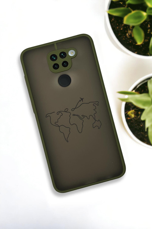 Xiaomi Redmi Note 9 Uyumlu Dünya Harita Rota Desenli Buzlu Şeffaf Lüx Telefon Kılıfı