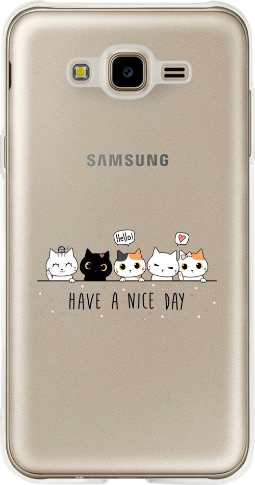 Uyumlu Samsung J7 Şirin Kedicikler Tasarımlı Premium Şeffaf Silikon Kılıf