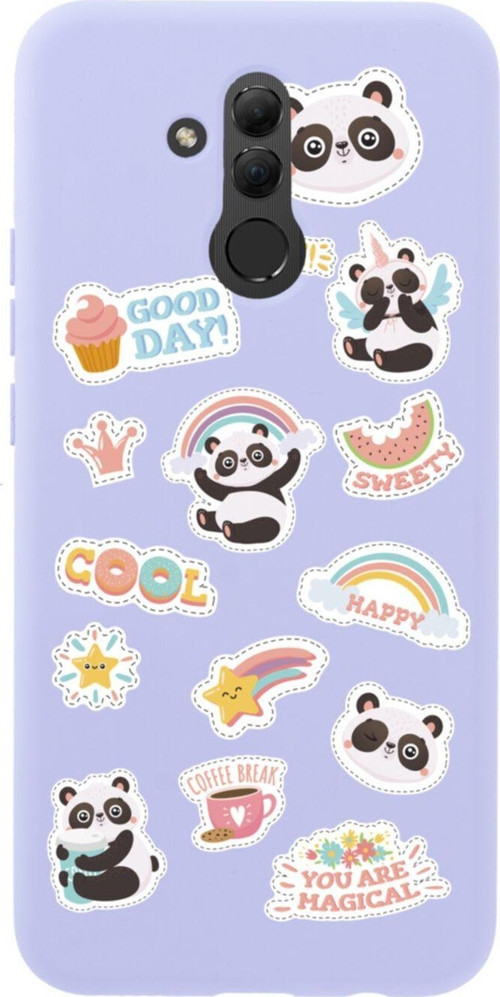 Huawei Mate 20 Lite Sticker Panda Tasarımlı Premium Silikonlu Lansman Lila Telefon Kılıfı