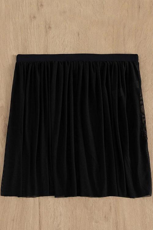 Kadın Siyah Tül Beli Lastikli Etek Görünümlü Pareo