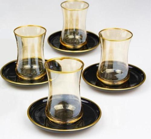4lü 8 Parça Altın Yaldızlı Lüsterli Çay Bardağı Takımı Çay Seti