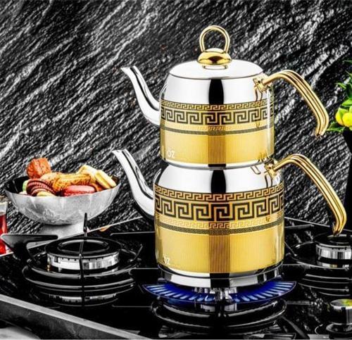 Ceylin Çelik Mini Boy Çaydanlık Takımı Gold Kulp 4 Parça