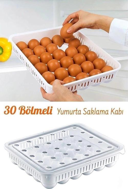 30lu Plastik Kapaklı Yumurta Saklama Kabı Düzenleyici Organizeri Beyaz