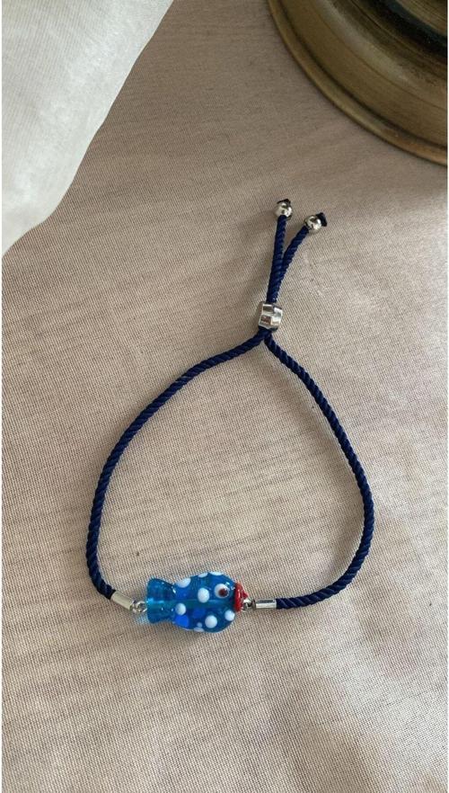 Murano Cam Boncuklu Lacivert Balık Bileklik