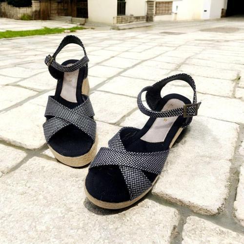 Kadın Yazlık  Çapraz Keten Hasır 5 Cm Topuklu Sandalet