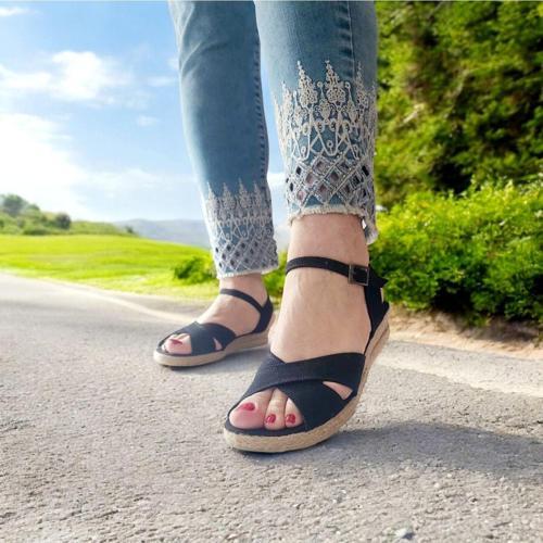 Kadın Günlük Çapraz Keten Hasır Sandalet 3 Cm