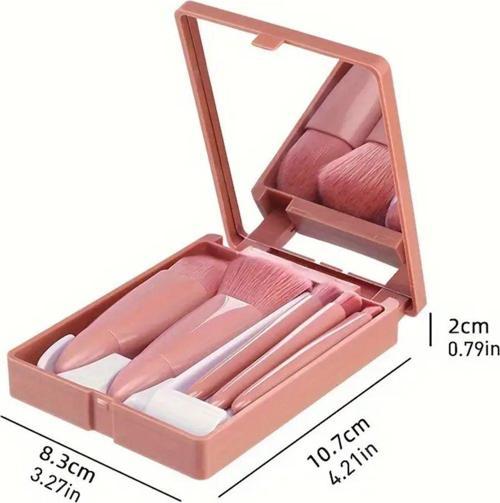 5 Adet/Takım Taşınabilir Mini Makyaj Fırçası Seti Aynalı Ve Kılıflı