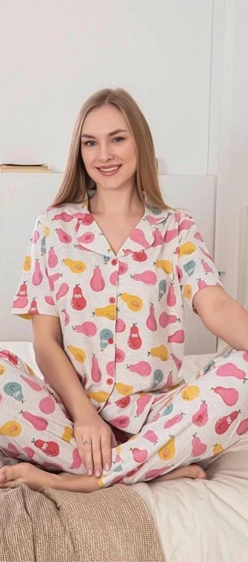 Kadın Armut Desenli Patlı Pijama Takımı