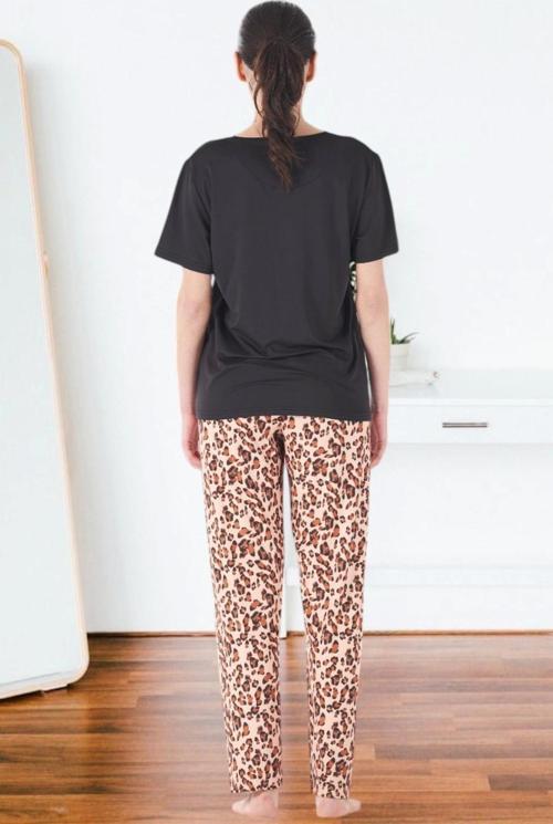 Kadın Marla Leoparlı Kısa Kol Pijama Takımı