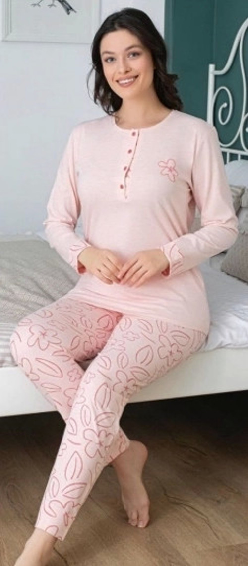 Yarı Patlı Uzun Kol Pijama Takımı