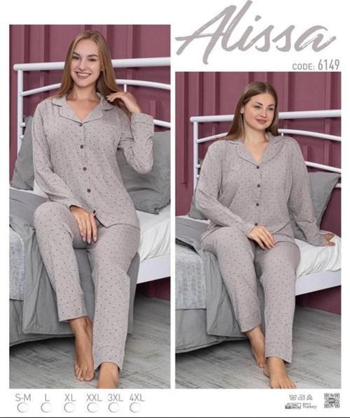Bayan Önü Düğmeli Puantiye Desenli Pijama Takımı