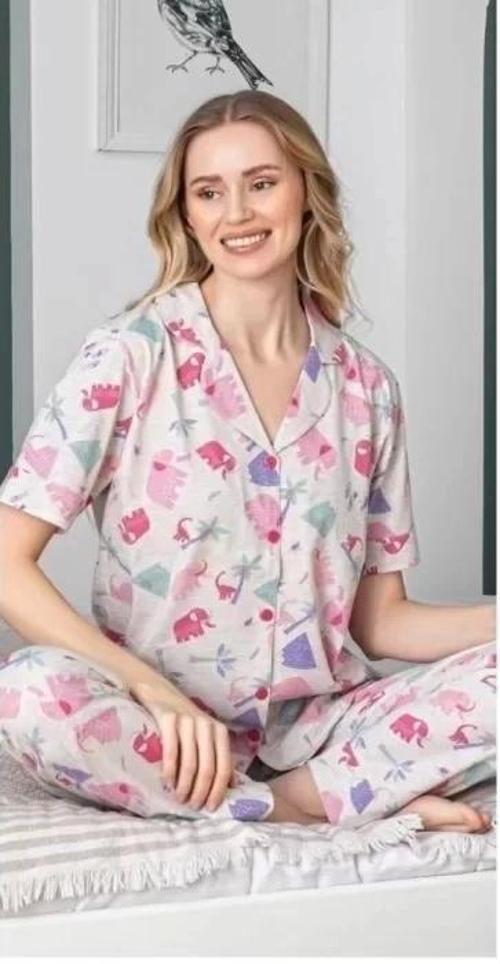 Fil Desenli Patlı Kısa Kol Pijama Takımı