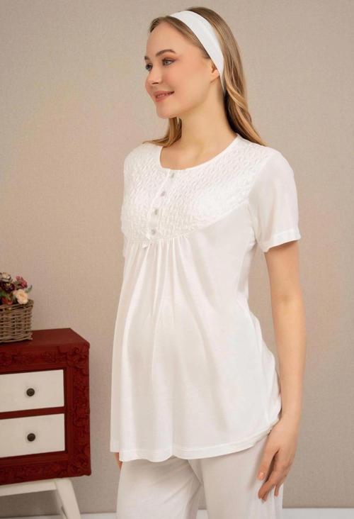 Dantel Sabahlıklı Lohusa Pijama Takımı
