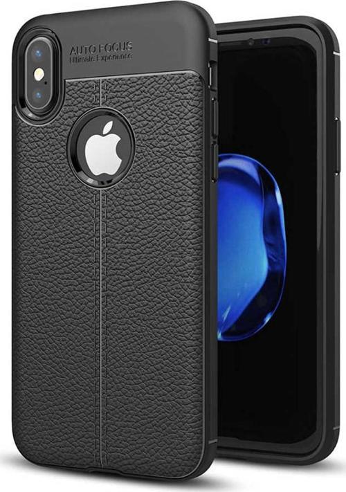 iPhone X-XS Uyumlu Kamera Korumalı Deri Görünümlü Silikon Kılıf